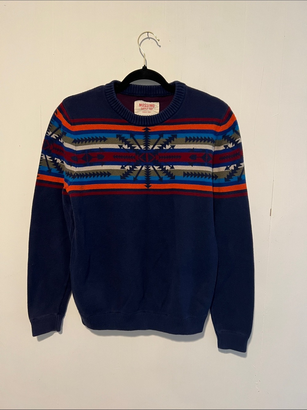 Mossimo Supply Co. Navy Crewneck Sweater Fair Isle Yoke Vintage Y2K 0914264